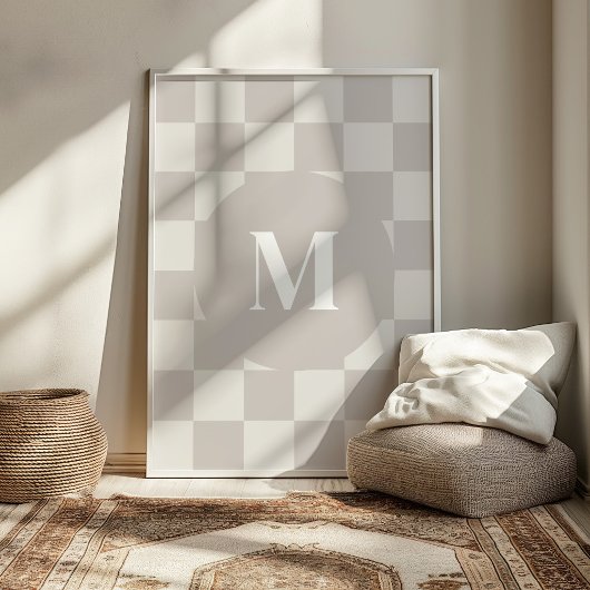 Monogram Grijs Geruit Patroon Aangepaste Initiaal Poster
