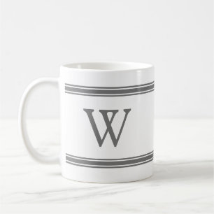 Monogram grijs gestreepte gepersonaliseerde mok