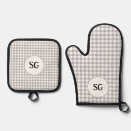 Monogram Grijs Gingham Rut  Ovenwant & Pannenlap Set