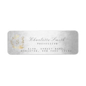 Monogram Grijs Goud Bloemen Krans Zilver RSVP Etiket (Voorkant)