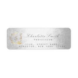 Monogram Grijs Goud Bloemen Krans Zilver RSVP Etiket