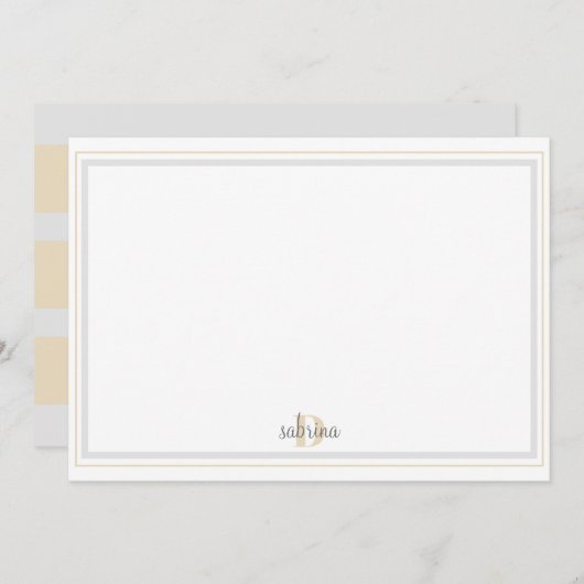 Monogram Grijs & Gouden Streep Bedankkaart (Voorkant / Achterkant)