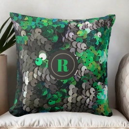 Monogram grijs groen pailletten glanzende glam ele kussen