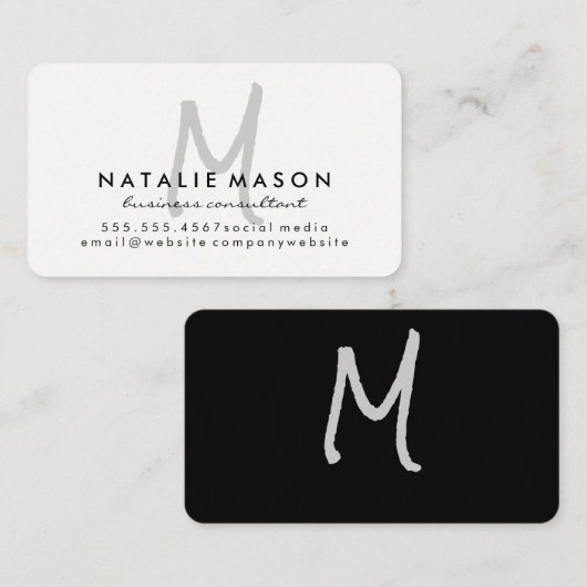 Monogram grijs handschrift visitekaartje (Voorkant / Achterkant)