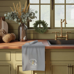 Monogram grijs keukenhanddoek huis cadeau