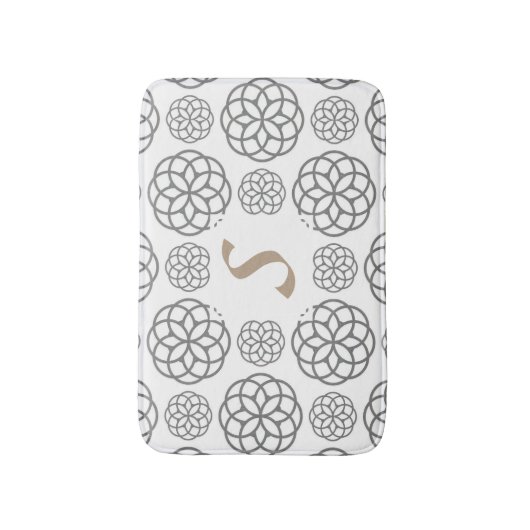 Monogram grijs mandala patroon badmat (Voorkant Verticaal)