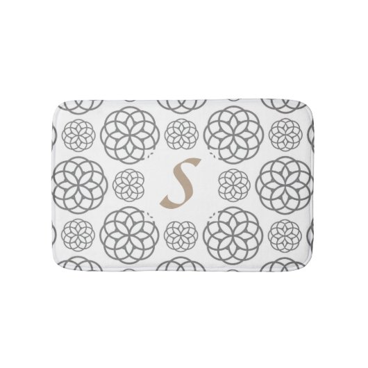 Monogram grijs mandala patroon badmat (Voorkant)