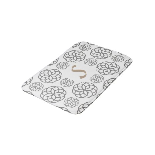 Monogram Grijs Mandalas Patroon Badmat (Gekanteld)