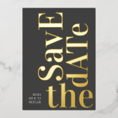 Monogram grijs Matig geperst Goud sparen de Datum Folie Uitnodiging (Voorkant)