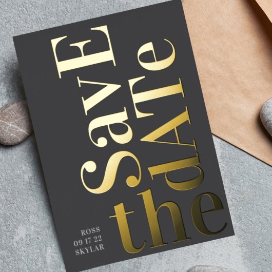 Monogram grijs Matig geperst Goud sparen de Datum Folie Uitnodiging