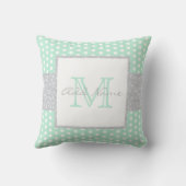 Monogram grijs Mint Green Polka Dot Baby Pillow Kussen (Achterkant)