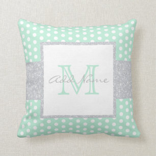 Monogram grijs Mint Green Polka Dot Baby Pillow Kussen