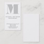 Monogram Grijs Modern Eenvoudig Visitekaartje (Voorkant / Achterkant)
