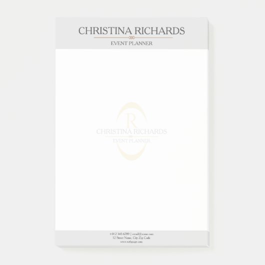 Monogram Grijs Modern Elegant Bedrijf Post-it® Notes (Voorkant)