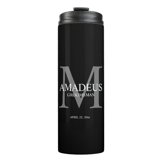 Monogram Grijs Naam thermische tumbler Thermosbeker (Voorkant)