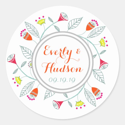 Monogram grijs Rood Blauwgroen Geel Roze Modern Ga Ronde Sticker (Voorkant)