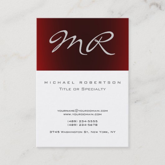 Monogram grijs Rood gestreept wit Visitekaartje (Voorkant)