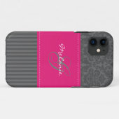 Monogram grijs Roze Damask Stripe iPhone 5 Hoesje (Achterkant (horizontaal))