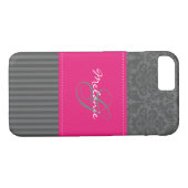 Monogram grijs Roze Damask Stripe iPhone 7 Hoesje (Achterkant (Horizontaal))