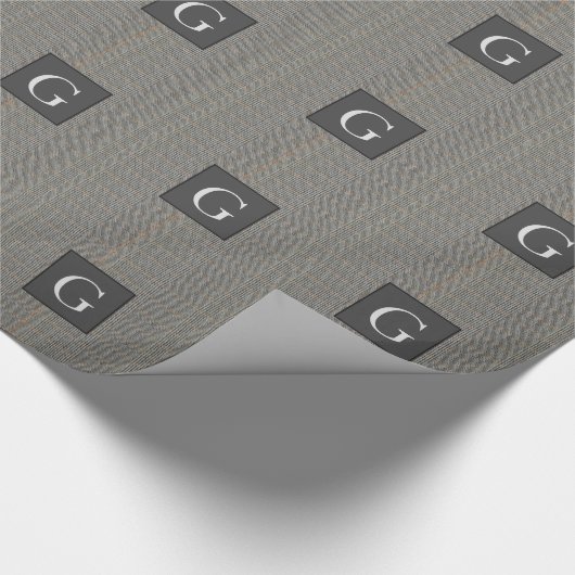 Monogram Grijs Tweed Bruidsjonker Trouwcadeau Cadeaupapier (Hoek)