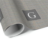 Monogram Grijs Tweed Bruidsjonker Trouwcadeau Cadeaupapier (Rol Hoek)