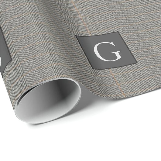 Monogram Grijs Tweed Bruidsjonker Trouwcadeau Cadeaupapier (Rol Hoek)