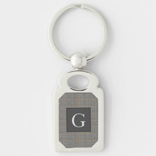 Monogram Grijs Tweed Bruidsjonker Trouwcadeau Sleutelhanger (Voorkant)