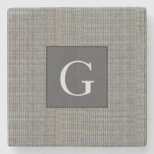 Monogram Grijs Tweed Trouwcadeau voor Bruidsjonker Stenen Onderzetter (Voorkant)