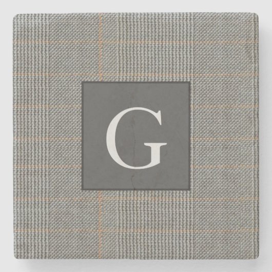 Monogram Grijs Tweed Trouwcadeau voor Bruidsjonker Stenen Onderzetter (Voorkant)