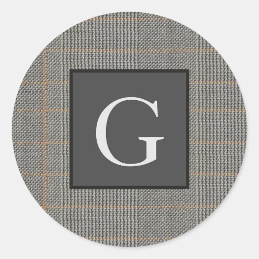 Monogram Grijs Tweed Trouwgetuige Huwelijks Cadeau Ronde Sticker (Voorkant)