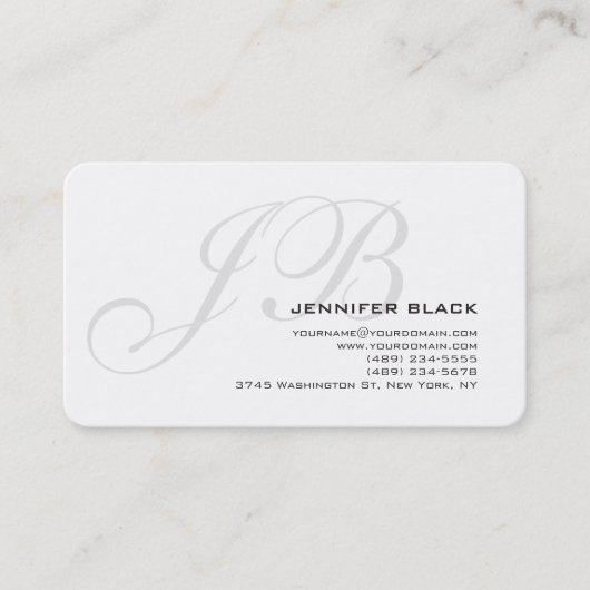 Monogram grijs White Ronde Corner Visitekaartje (Voorkant)