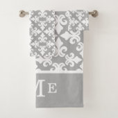 Monogram Grijs Wit Fleur-de-lis | bewerkbaar Bad Handdoek (Insitu)