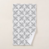 Monogram Grijs Wit Fleur-de-lis Gepersonaliseerd Bad Handdoek (Handdoek)
