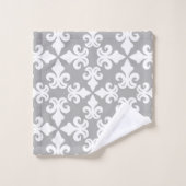 Monogram Grijs Wit Fleur-de-lis Gepersonaliseerd Bad Handdoek (Wasdoekje)