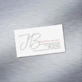 Monogram Grijs Wit Gewoon Kalligrafie Script Magnetisch Visitekaartje (Voorbeeld)