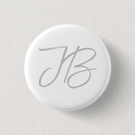 Monogram Grijs Wit Gewoon Kalligrafie Script Ronde Button 3,2 Cm (Voorkant)