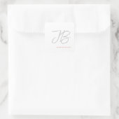 Monogram Grijs Wit Gewoon Kalligrafie Script Vierkante Sticker (Tas)