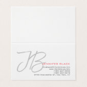 Monogram Grijs Wit Gewoon Kalligrafie Script Visitekaartje (Buitenkant ongevouwen)