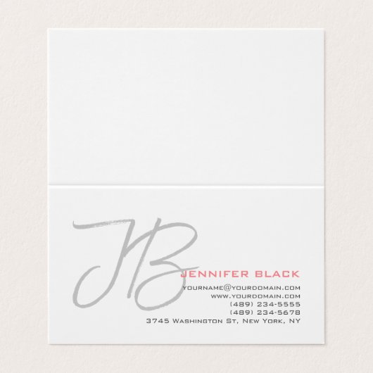 Monogram Grijs Wit Gewoon Kalligrafie Script Visitekaartje (Buitenkant ongevouwen)