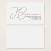 Monogram Grijs Wit Gewoon Kalligrafie Script Visitekaartje (Voorkant /achterkant)