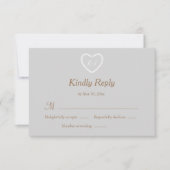 Monogram Grijs Wit Goud Hart Vormig Huwelijk RSVP Kaart (Voorkant)