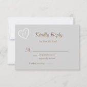 Monogram Grijs Wit Goud Hart Vormig Huwelijk RSVP Kaart (Voorkant)