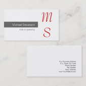 Monogram Grijs Wit Rood Fotografie Visitekaartje (Voorkant / Achterkant)