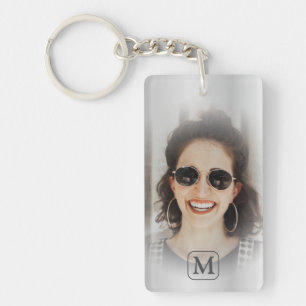 Monogram Grijs Zilveren Foto Aandenken Sleutelhanger