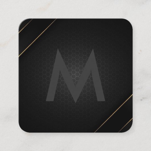 Monogram grijs zwart | geometrisch gestreept goud vierkante visitekaartje (Voorkant)