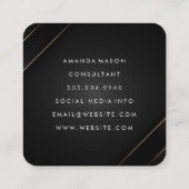 Monogram grijs zwart | geometrisch gestreept goud vierkante visitekaartje (Achterkant)