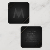 Monogram grijs zwart | geometrisch gestreept goud vierkante visitekaartje (Voorkant / Achterkant)