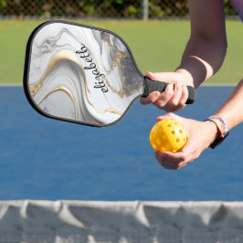 Monogram Grijs Zwart Goud Marmer Draai Chic Stijlv Pickleball Paddle
