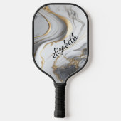Monogram Grijs Zwart Goud Marmeren Swirl Chique St Pickleball Paddle (Achterkant)