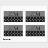 Monogram grijs/zwart polka punt rechthoekige sticker (Vel)